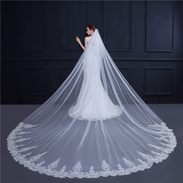 3.5*3m Long Wedding veils High Quality Bridal veils with comb High Quality soft tulle with floral Applique