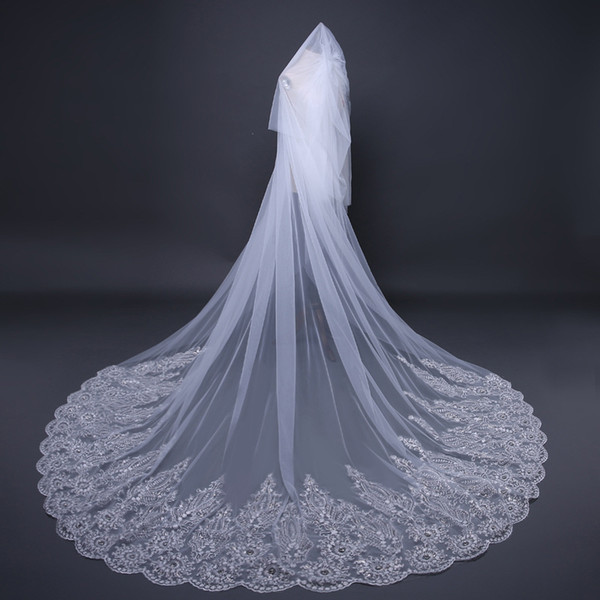 2018 New Arrival Long Wedding veils Soft Tulle 3*3m Applique with Comb Bridal veils with comb Wedding accessories High Quality