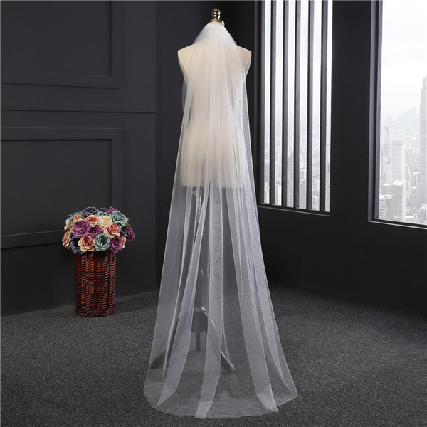 2018 New Long White Ivory Wedding Veil Appliques Lace Beaded Bridal Veils Bride Wedding Accessories For Wedding Dresses QC1199