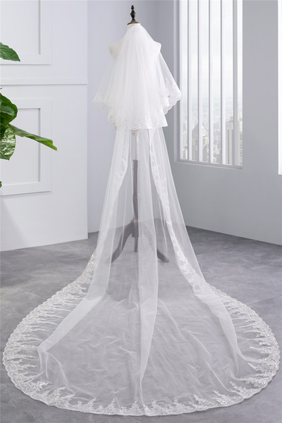 2018 High Quality Real Photo Lace Long White Ivory Wedding Veil Soft Bridal Veils Bride Wedding Accessories For Wedding Dresses QC1174