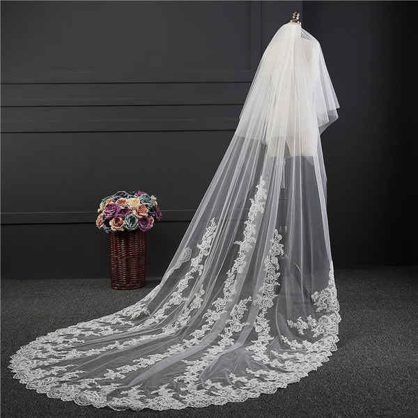 2018 High Quality White Ivory Wedding Veil Appliques Lace Beaded Bridal Veils Bride Wedding Accessories For Wedding Dresses QC1184