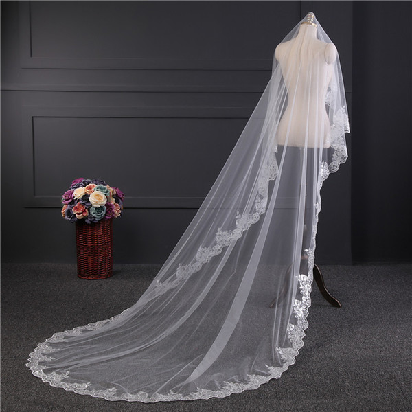 2018 High Quality White Ivory Wedding Veil Appliques Lace Beaded Bridal Veils Bride Wedding Accessories For Wedding Dresses QC1178