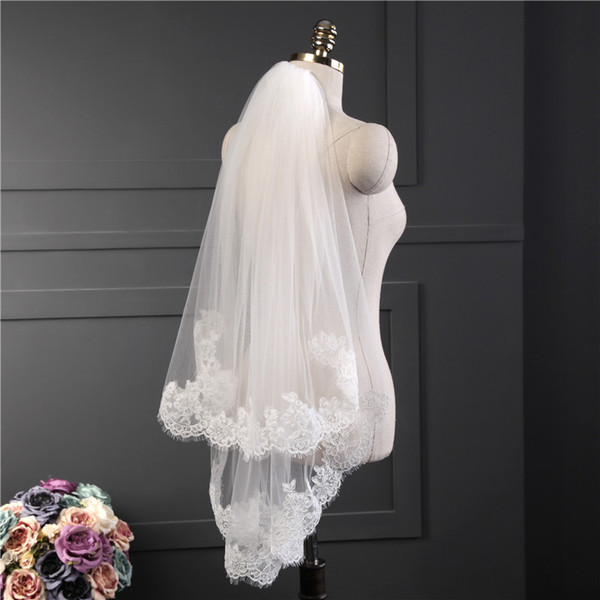 2018 High Quality White Ivory Wedding Veil Appliques Lace Beaded Bridal Veils Bride Wedding Accessories For Wedding Dresses QC1179