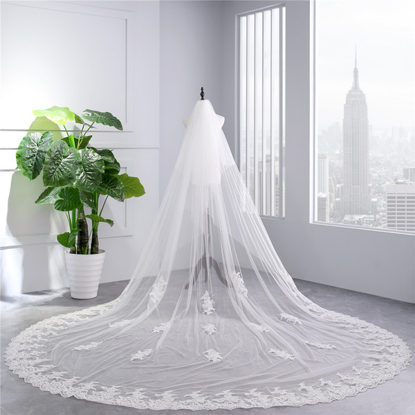 2018 High Quality White Ivory Wedding Veil Appliques Lace Beaded Bridal Veils Bride Wedding Accessories For Wedding Dresses QC1175