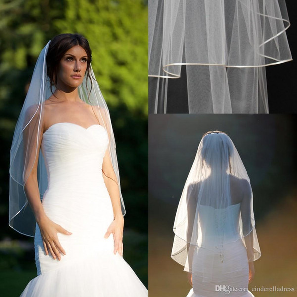 2022Short Fingertip veil blusher double tier fingertip veil with 1/8