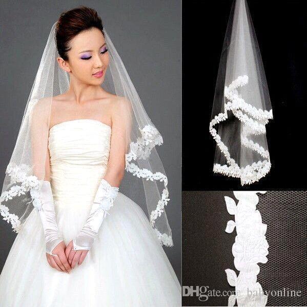 2022Hot Sale Cheap Short Wedding Veil White Applique Elbow Length Bride Veil Free Shipping CPA299