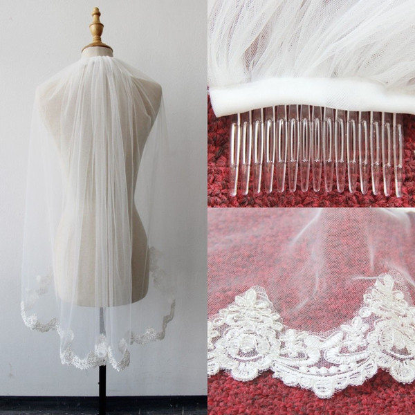 2022In Stock White Ivory Appliques Edge 1 Meter Wedding Veil with Comb Short Bridal Veil Cheap Wedding Accessories CPA813