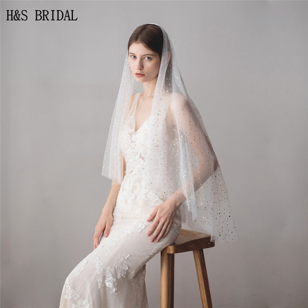 Elbow Length lace sequins wedding veils Bridal Veils Luxury Applique hand made Wedding Veils with comb