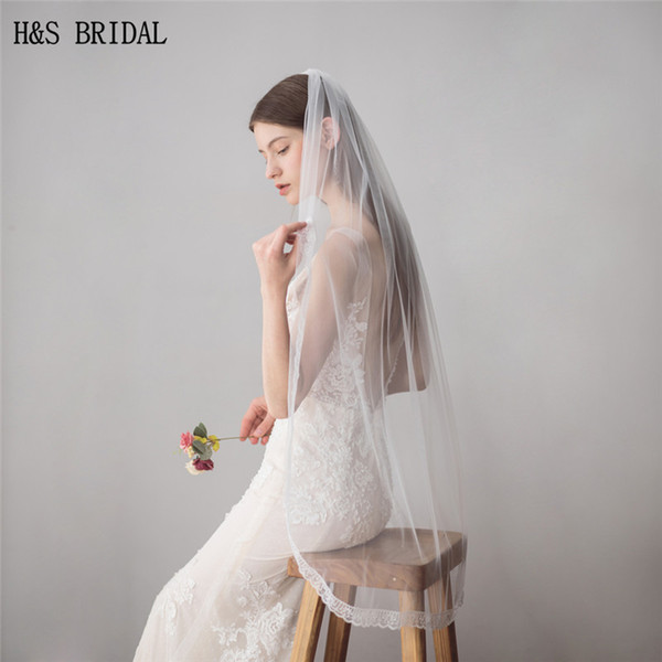 Elegant Elbow Length lace sequins wedding veils Bridal Veils Luxury Applique Wedding Veils with comb 2019