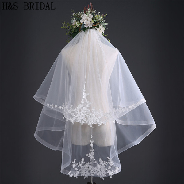 Drop Short Veils blush tulle pencil edge appliques face veil cheap beautiful wholesale fast shipping wedding veils