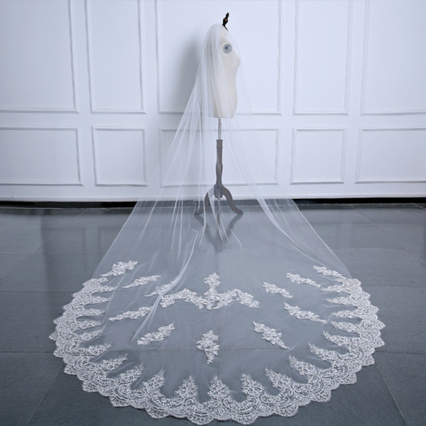 Long Bridal Veil Lace Edge 3.5m Chapel Ivory white berta veils veu de marriage wedding veil