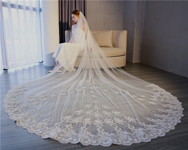 Lace veils chapel boho beautiful girls ivory long elegant cheap bridal veils supply 2022new wedding veils