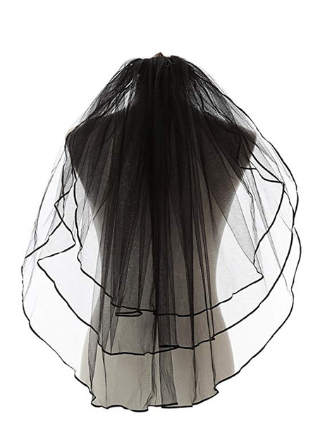 Hot Sale Black Gothic Wedding Veils Women's 3 Tiers Ribbon Edge Finger Tip Wedding Bridal Veil 11054BK Cheap Hot Sale