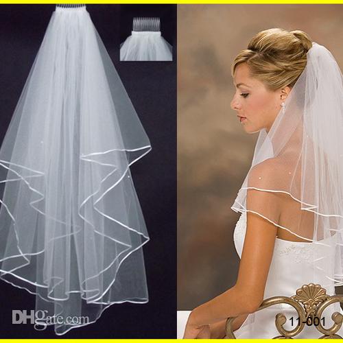 Cheap Bridal Veils 2 Layer Tulle Short With Perals Wedding Veils With Comb 11001