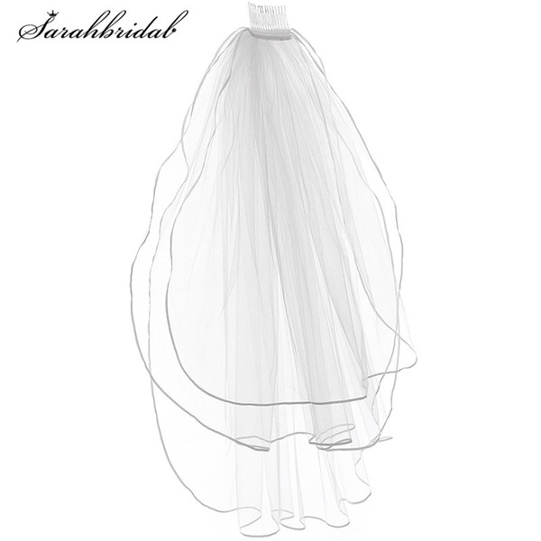 Hot Sale 4 Colors Bridal Veils With Comb 3T Tulle Ribbon Edge Wedding Accessories Shoulder Length Veils Adult In Stock 11054