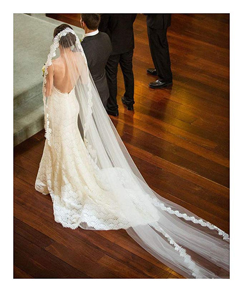 High Quality Hot Sale Ivory White Three Meters Appliques Long Tulle Wedding Accessories Bridal Veils No Comb