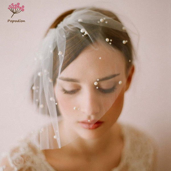 Popodion Bridal headdress handmade bridal headdress short veil wedding accessories wedding veils bridal veil with comb dhWAS10008