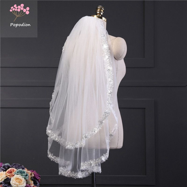 Popodion wedding accessories 1.5 meter wedding lace veil wedding veil bridal two-layer veils mesh veils for bride with comb dhWAS10023