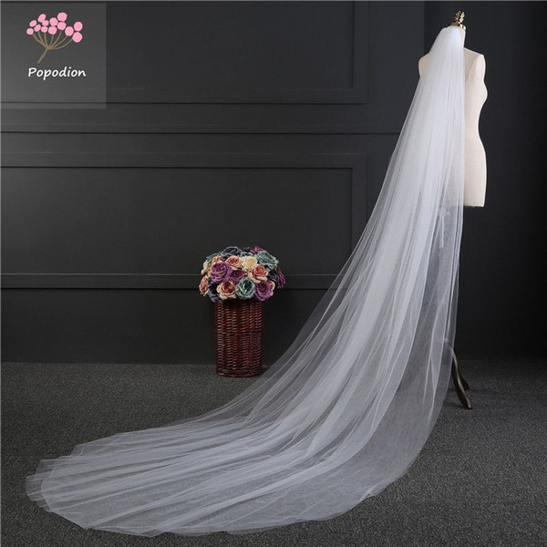 Popodion Simple 3 meter 2 layers wedding veil long white wedding veil bridal veils two-layer mesh veils for bride with comb dhWAS10016