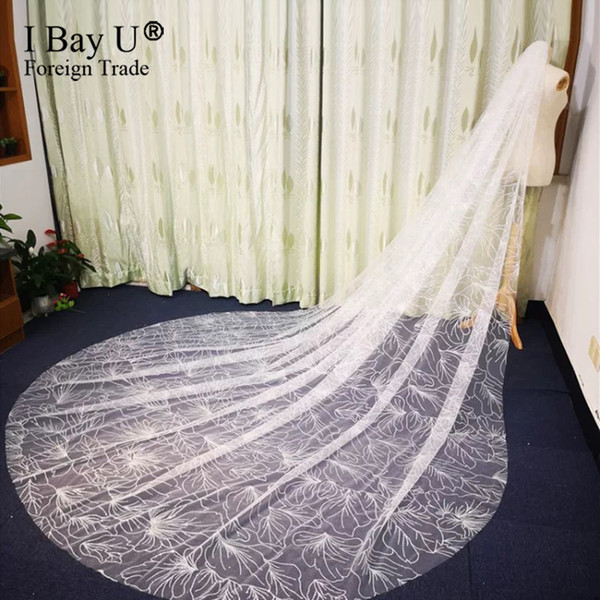 Glitter Long Bridal Veil With Comb Ivory Spray Glitter 3.5M Super Long Bride Wedding Veils Accessories One Layer Cut Edge Voile Mariage