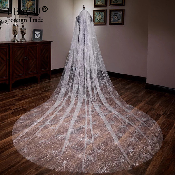 Bling Bling Glitter Cathedral Bridal Veils Luxury Long Applique Beaded Custom Made High Quality Wedding Veils