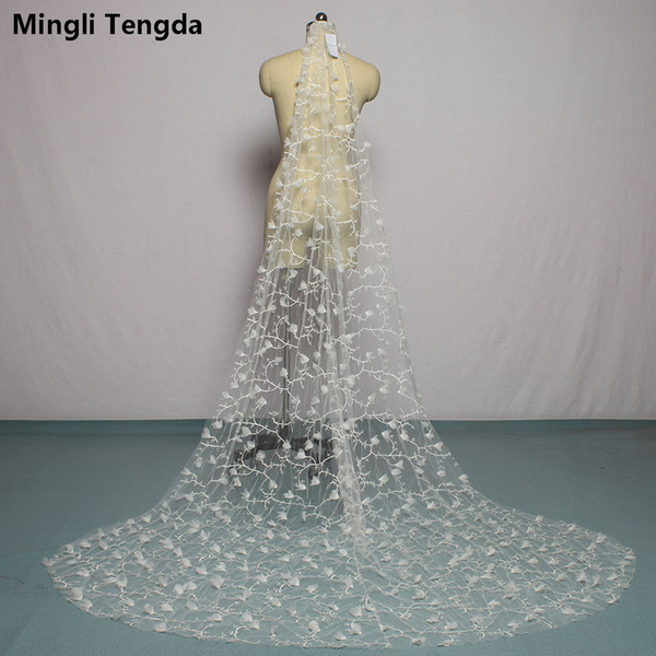 3 M* 1.5 M Wedding Accessories Cathedral Veil with Comb Bridal Veil One Layer Cut Edge Wedding Veils Mingli Tengda Appliqued