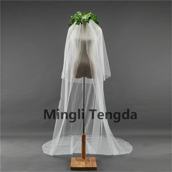 3m Two Layer Bride Veils Wedding Veil Long Soft Ivory White Cathedral Bridal Veils with Comb Wedding Accessories Mingli Tengda