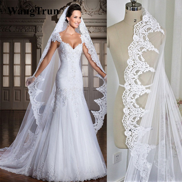 White/Ivory 3M Cathedral Length Lace Edge Long Bridal Head Veil With Comb Wedding Accessories velos de novia