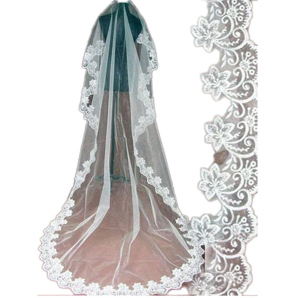 Bridal Veils 2018 Lace Applique Edge Voile Mariage Accessories Veu De Noiva Longo Com Renda 3 Metros Wedding Veil Bridal Accessories Cheap