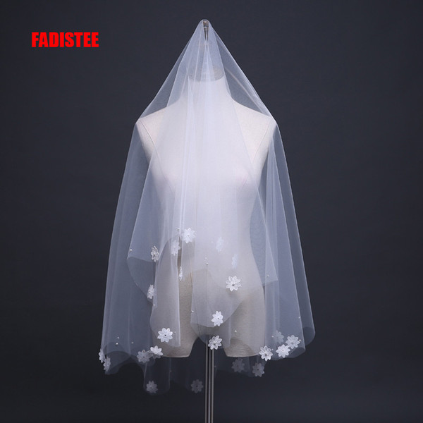 FADISTEE hot sale Bridal Accessories wedding party Bridal Veils pearls Satin Flowers one layer tulle elengant veils