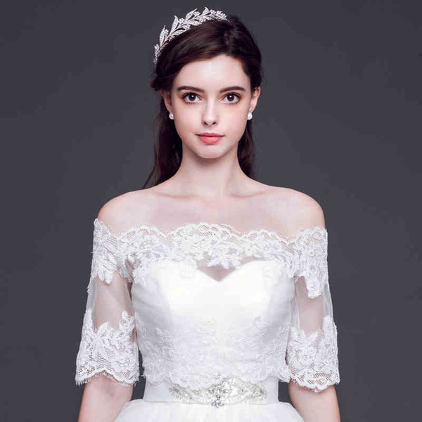 2017 New Arrival Spring Summer Ivory Lace Bridal Bolero jacket Strapless Half Sleeves Lace up Back Cheap Wedding Accessories bridal Wraps