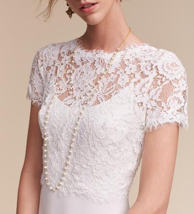 Lace Bridal Boleros Fancy White,Ivory Wedding Jackets Short Sleeve Button Back Short Summer Style Lace Wedding Accessories 2017 New Arrival