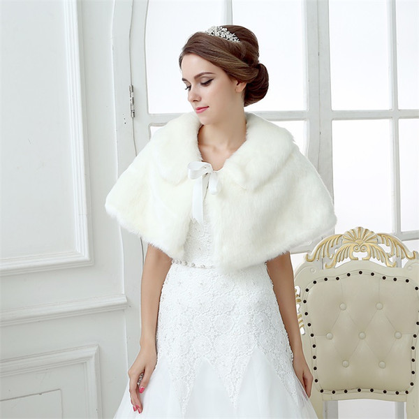 2017 Winter Warm Ivory Faux Fur Bridal Boleros Free Size Bridal Wraps Shawls Cheap Free Shipping L&P DQL Studio