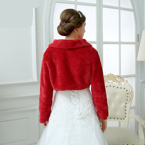 2017 Red Long Sleeves bridal Jackets Wedding Accessories Faux Fur Bridal Boleros Availble for weight within 58kg