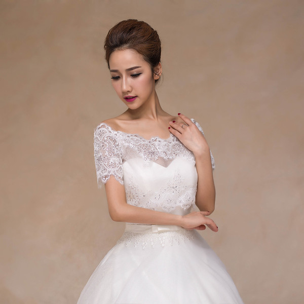 Ivory Bridal Jackets Summer Style Wedding Accessories tulle with Applique Shining Sequins Bridal Boleros Free Shipping