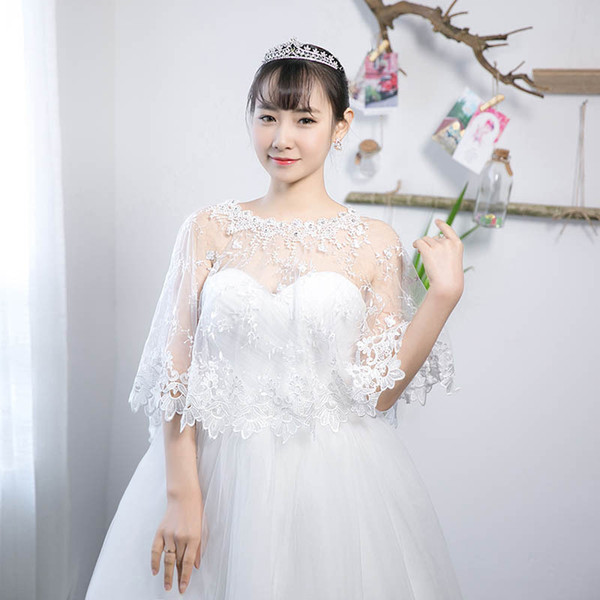 2017 Summer Bridal Boleros Soft Tulle with Floral Lace Applique Free Size Wedding Accessories Jackets Wraps Cheap New Arrival Free Shipping