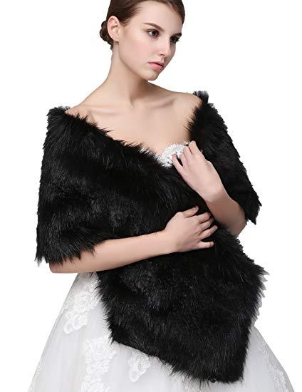 Clearbridal Women's Faux Fur Wrap Shawl Cape Party Or Wedding In Black C17005