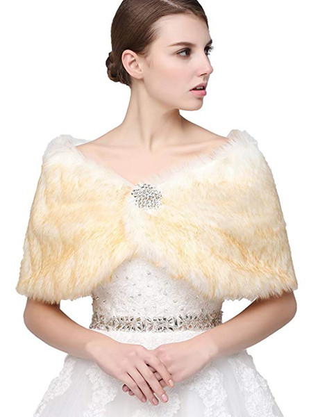 2022Winter Fall Faux Fur Wrap Stole Shawl Shrug for Women 17012 For Wedding Prom Wear Cheap Hot Sale