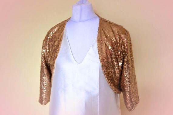 Custom Made Gold Sequins Wedding Bridal Jacket 3/4 Long Sleeve wedding bolero Bridesmaid Jacket