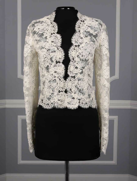 Elegant V-Neck Wedding Bridal Lace Bolero Top Long Sleeve Women Lady Formal Wraps Jacket