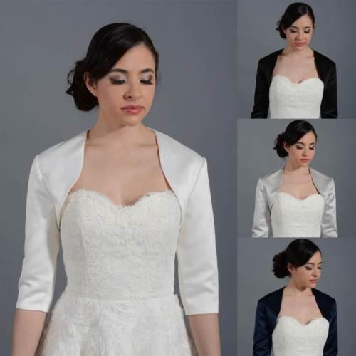 Custom Made Women Wedding Satin Prom Bolero Shrug Bridal Short Sleeve Jacket Plus Size