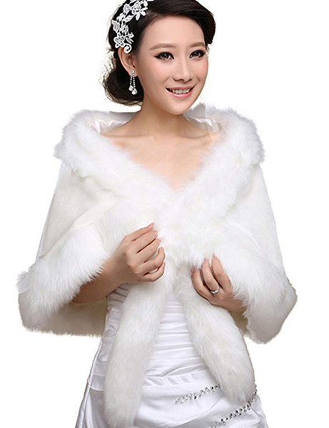 17017 Winter Autumn Cheap Wedding Bridal Wraps Bolero Faux Fur For Wedding Evening Party Prom Jacket Coat Winter White Fur Shawl Wedding