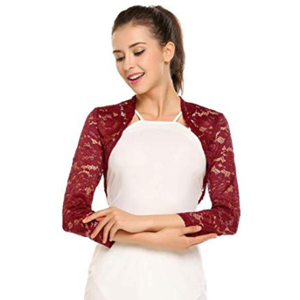 2019 New Style Women's 3/4 Length Sleeve Bolero Shrugs Crochet Lace Open Cardigan Free Custom Made