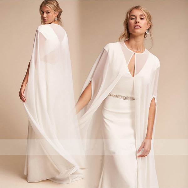 Simple Design White Chiffon Bridal Cape O-Neck 2018 New Style Good Quality Bridal Jacket Competitive Price