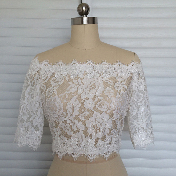 2018 Latest Collection Half Sleeves Bridal White Lace Jackets Good Quality European American Style Wedding Bolero