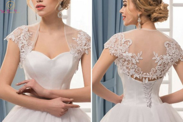 White Tulle Wedding Jackets 2019 New Arrival Appliques Customized Sizes Short Sleeves Wedding Jackets