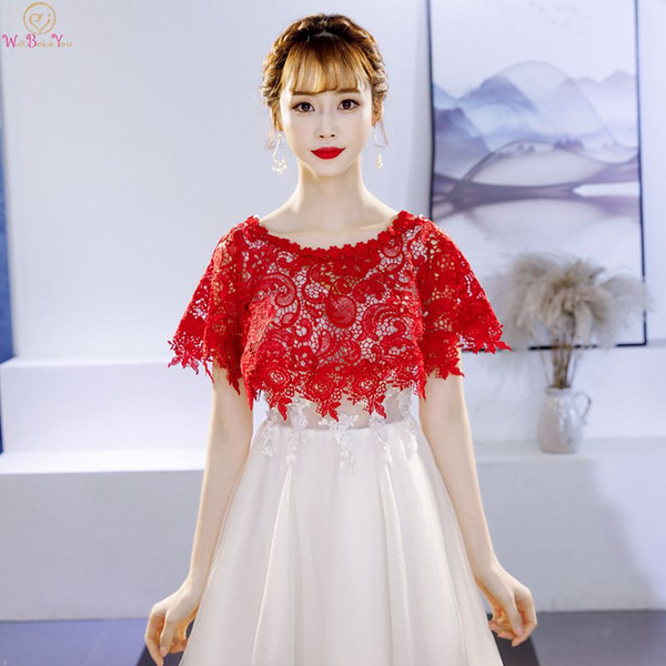 Elegant 2019 New Shares of Women Girls Red Lace Shoulders Cropped Bolero Jacket Wedding Formal Party Wedding Wraps Cloak Capes