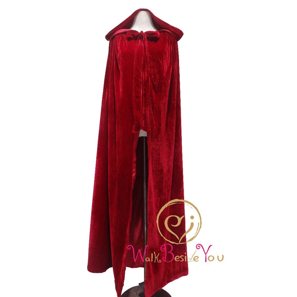 Walk Beside You Burgundy Halloween Wrap With Hood Wedding Cloak Bridal Coat Long Winter Velvet Bolero Women