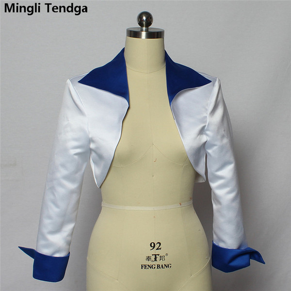 2018 High Quality Stain 3/4 Sleeve Bolero Wedding Bridal Bolero White/Blue Jacket Bridal Coat Wraps Jacket Mariage Mingli Tengda