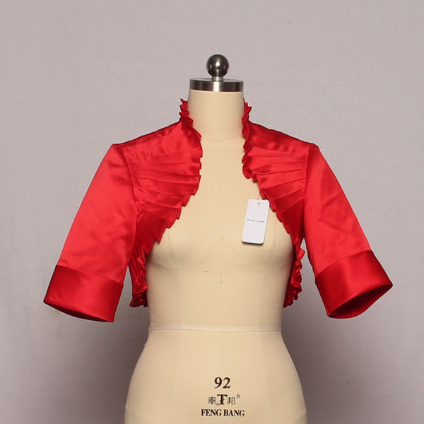 High Quality Stain 1/2 Sleeve Bolero Fold Wedding Jacket Bridal Bolero Red/Black Jacket Bridal Coat Wraps Mariage Mingli Tengda